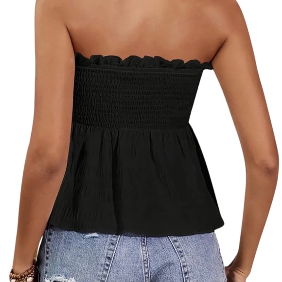 Black Strapless Ruffle Top - Picture 3 of 5